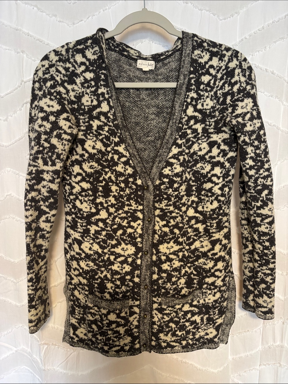 Maison Jules Black and Cream Patterned Knit Cardigan